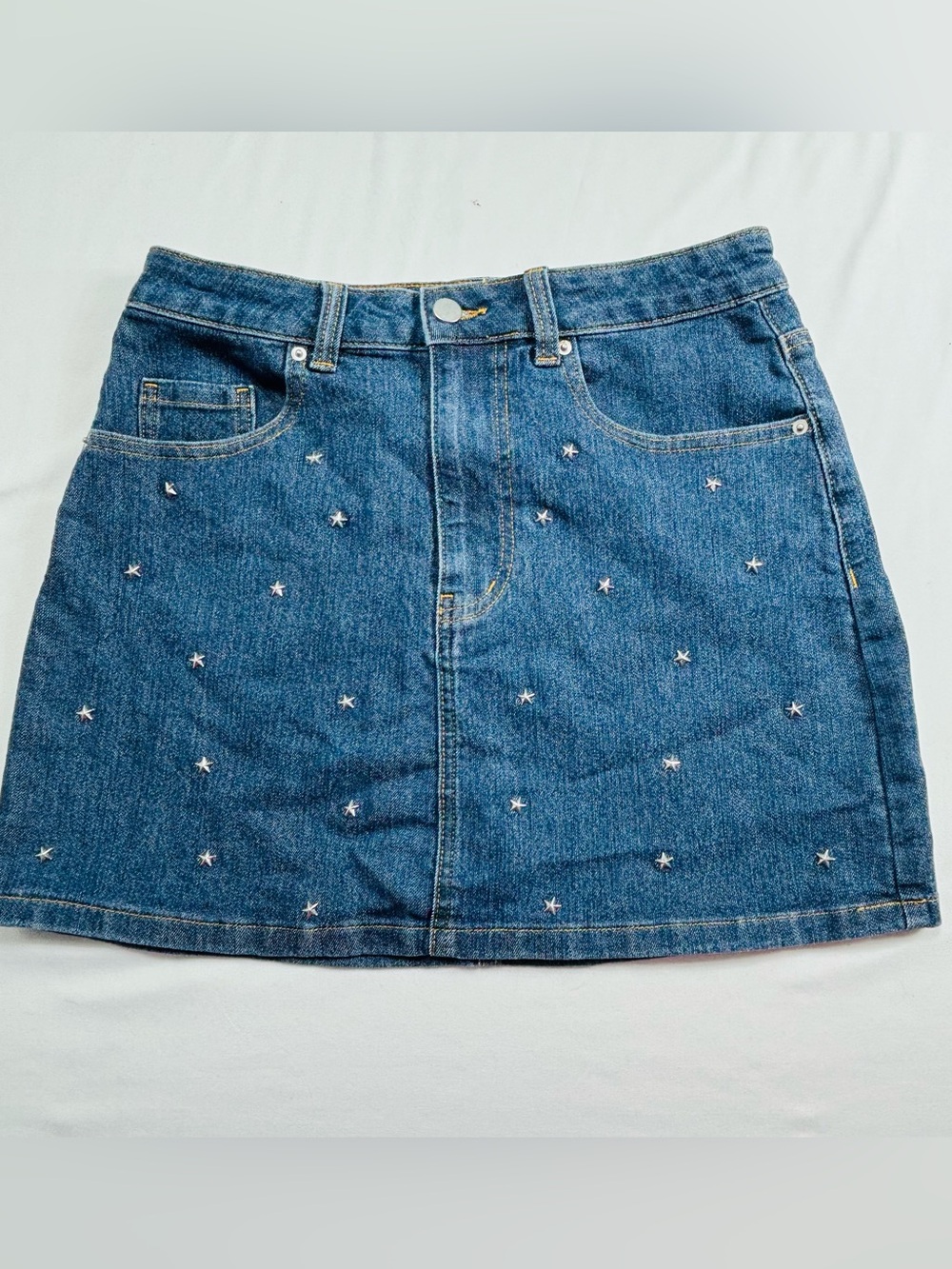 Embroidered Star Denim Mini Skirt - Blue W669